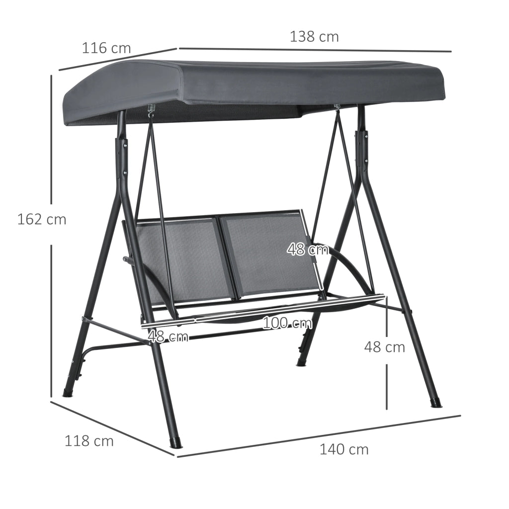Dondolo da Giardino 2 Posti con Tettuccio ¨C zephmum ¨C Grigio 140x118x162 cm