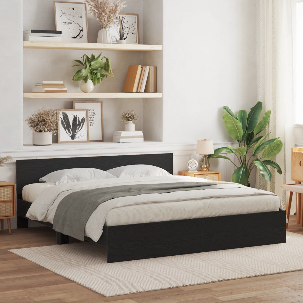 Struttura letto con testata rovere nero 180x200 cm legno ingegnerizzato