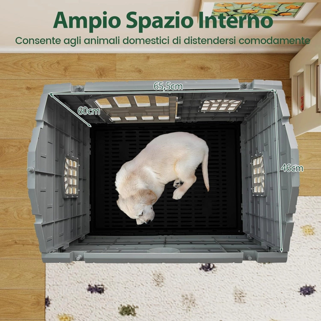 Cuccia per Cani da Esterno ed Interno, Casetta Impermeabile e Ventilata con Vassoio Toilette Rimovibile, Porta Bloccabile, 3 Finestre e Tetto a Pendenza, per Cani di Piccoli e Gatti (Verde)