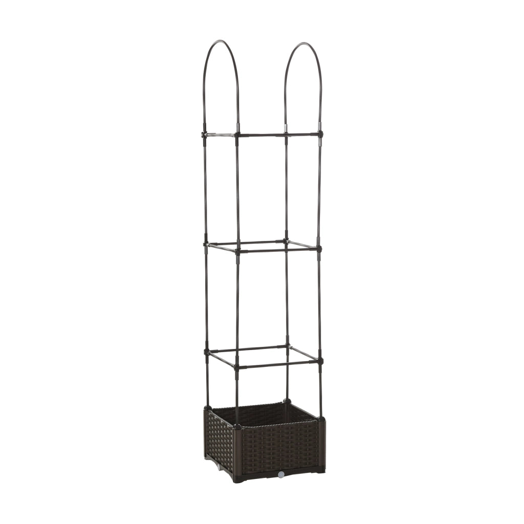 EasyComfort Fioriera da Esterno con Vaso Autoirrigante e Griglia Scaffale per Piante Rampicanti Marrone e Nero, 40x40x177cm