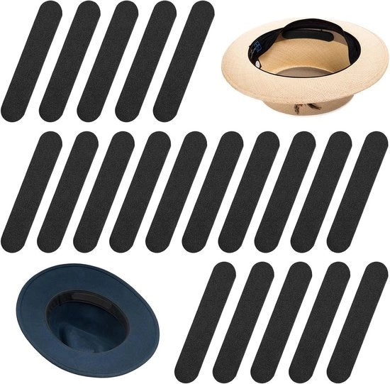 20x - Fissatore di cappello - Fissatore di cappello - Adesivo per cappello - Fissatore di cappello autoadesivo - Riduce la misura del cappello - Facile da utilizzare - Per cappelli per uomini e donne - cappello - Nero 

Specifiche tecniche: 20x