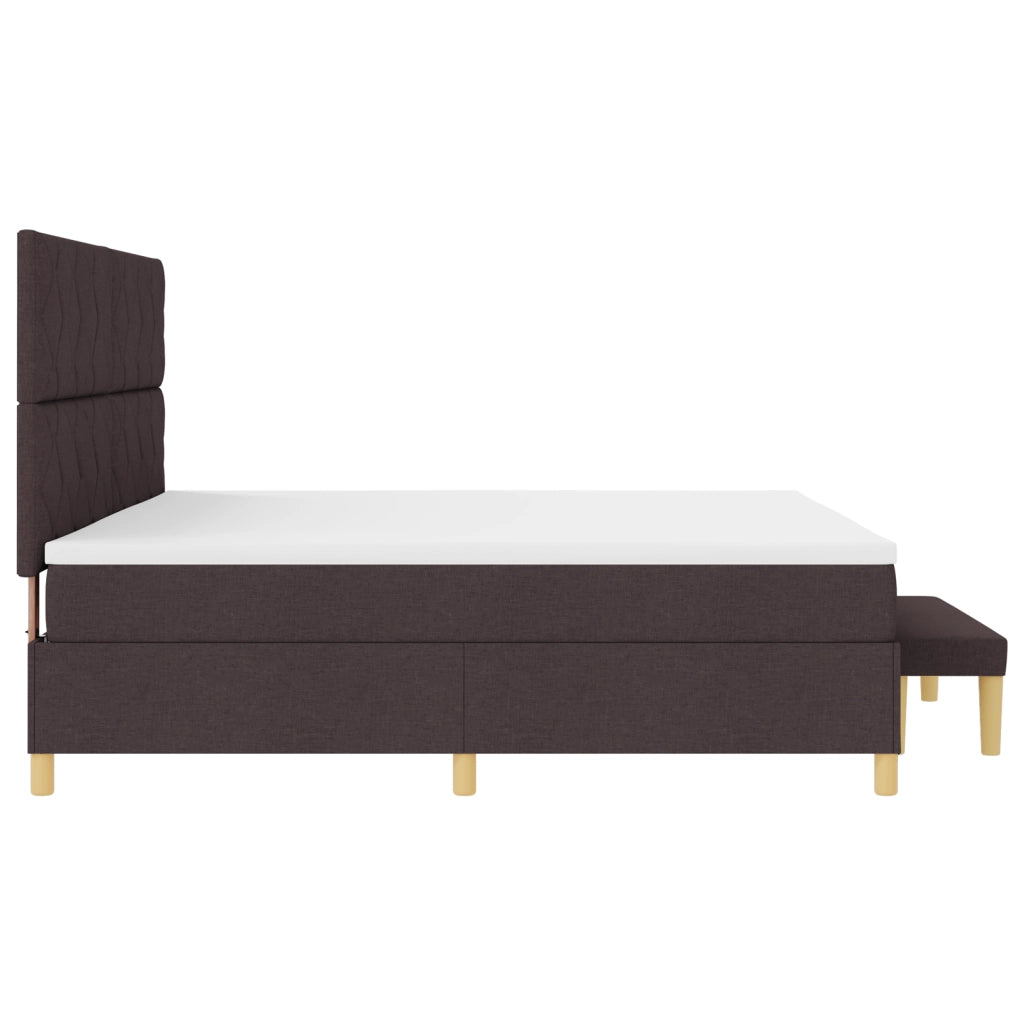 Letto con Box Spring con Materasso e Panchetta Marrone Scuro 200x200 cm Tessuto