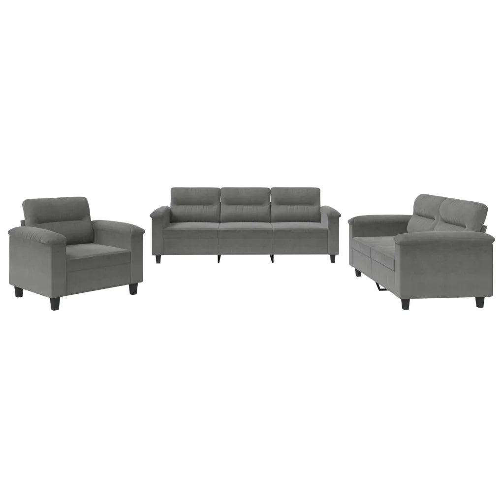 Set Divani 3 pz con Cuscini Grigio Scuro in Tessuto Microfibra 3202292