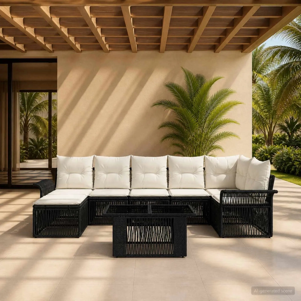 Set Divano da Giardino 8 pz Nero e Bianco Crema polyrattan 3436672