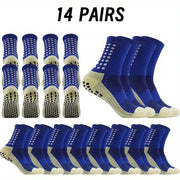 Pacco da 14 pezzi di scarpe da calcio outdoor per uomini e donne con calze da calcio in silicone respirante e antiscivolo (blu)