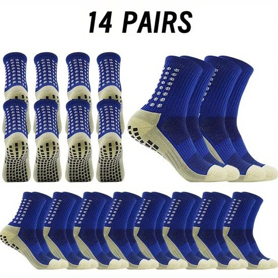 Pacco da 14 pezzi di scarpe da calcio outdoor per uomini e donne con calze da calcio in silicone respirante e antiscivolo (blu)