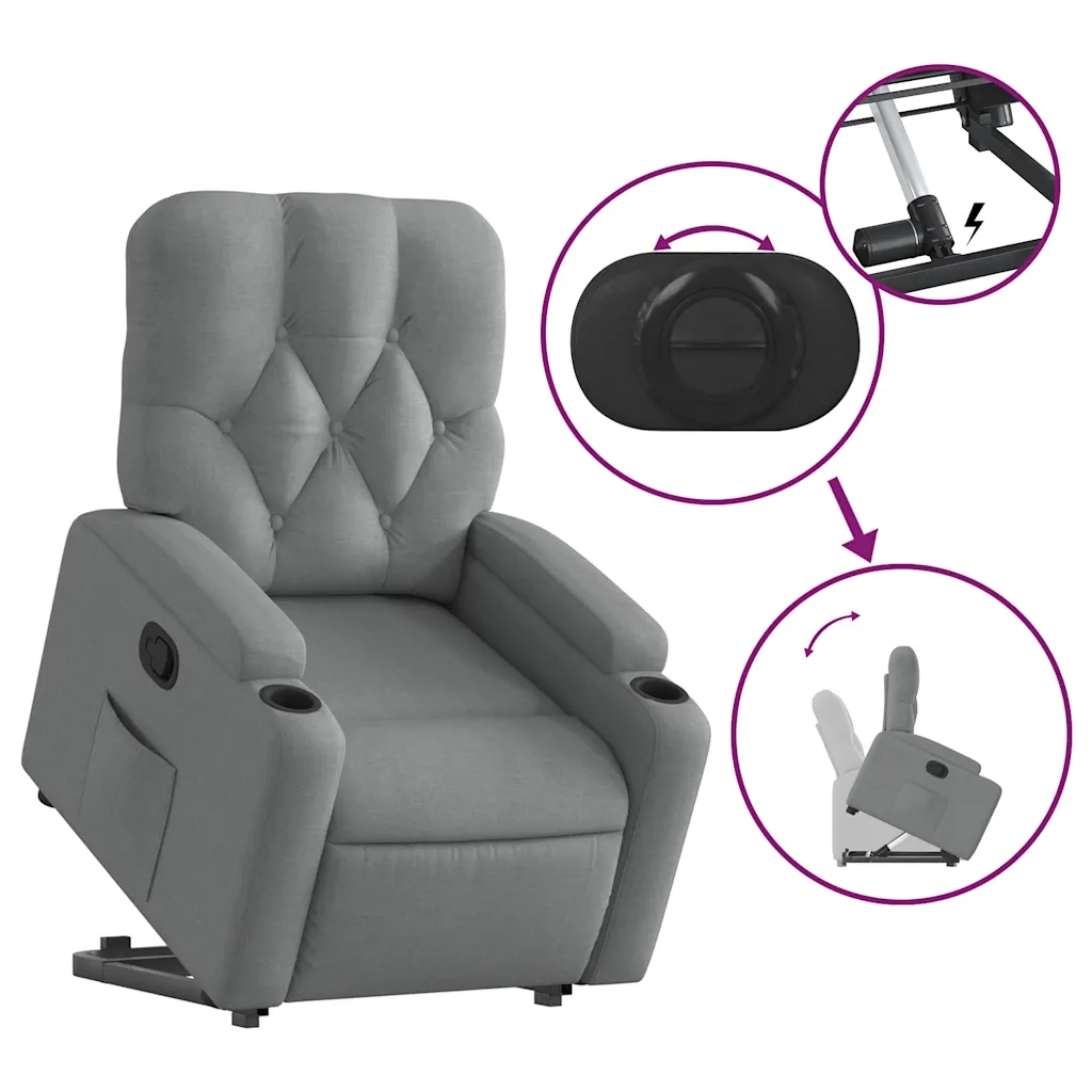 Poltrona | Sedia Relax Alzapersona Reclinabile Grigio Chiaro in Tessuto