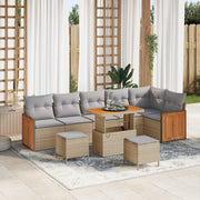 Set di Divani da Giardino  9 Pezzi con Cuscini Beige Polyrattan Acacia