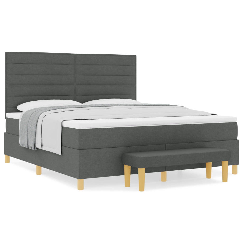 Letto a Molle con Materasso & Panchina Grigio Scuro 180x200 cm Tessuto