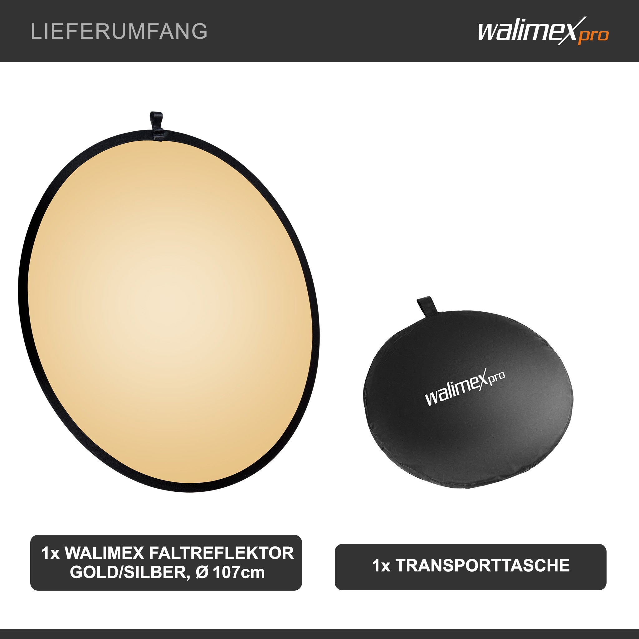 Riflettore pieghevole oro/argento, Ø107cm