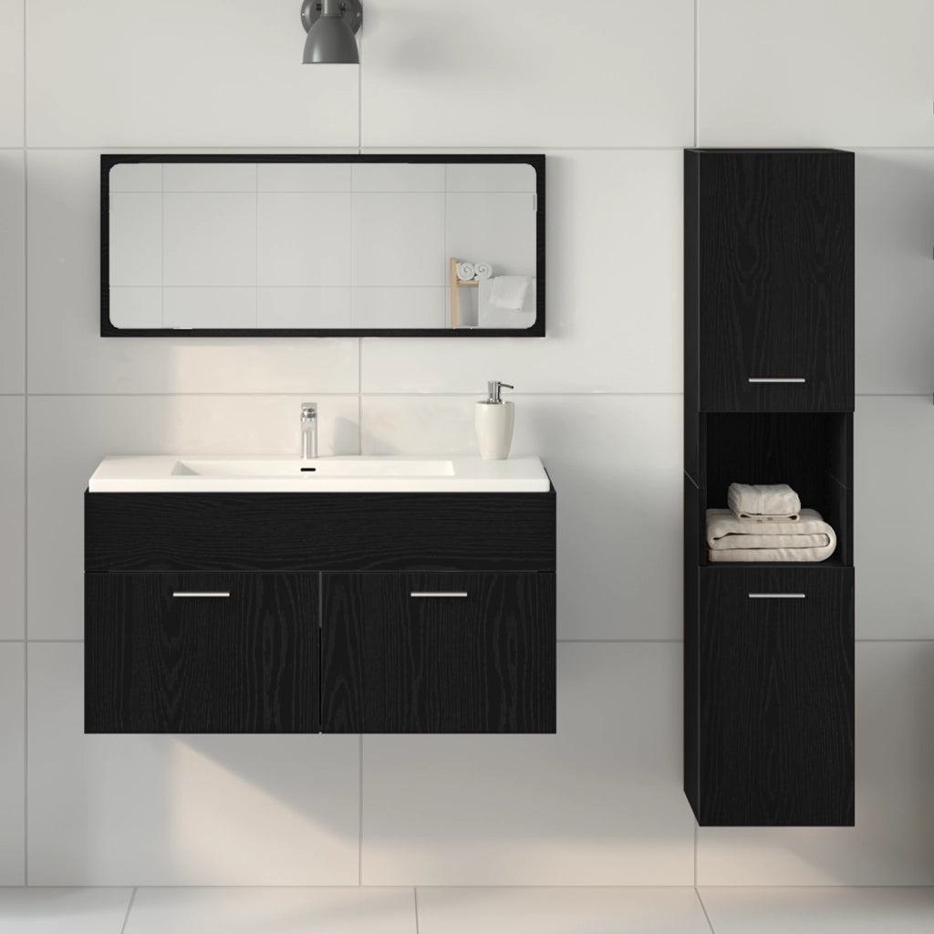 Set di mobili per bagno 3 pezzi rovere nero legno ingegnerizzato