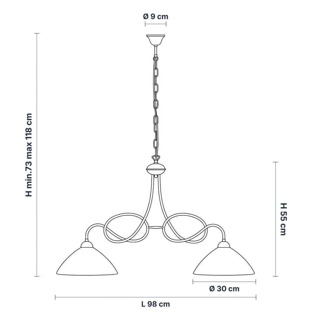 Lampadario Rustico Bistrot 2 Luci Avorio e Bianco LuceArt Classic
