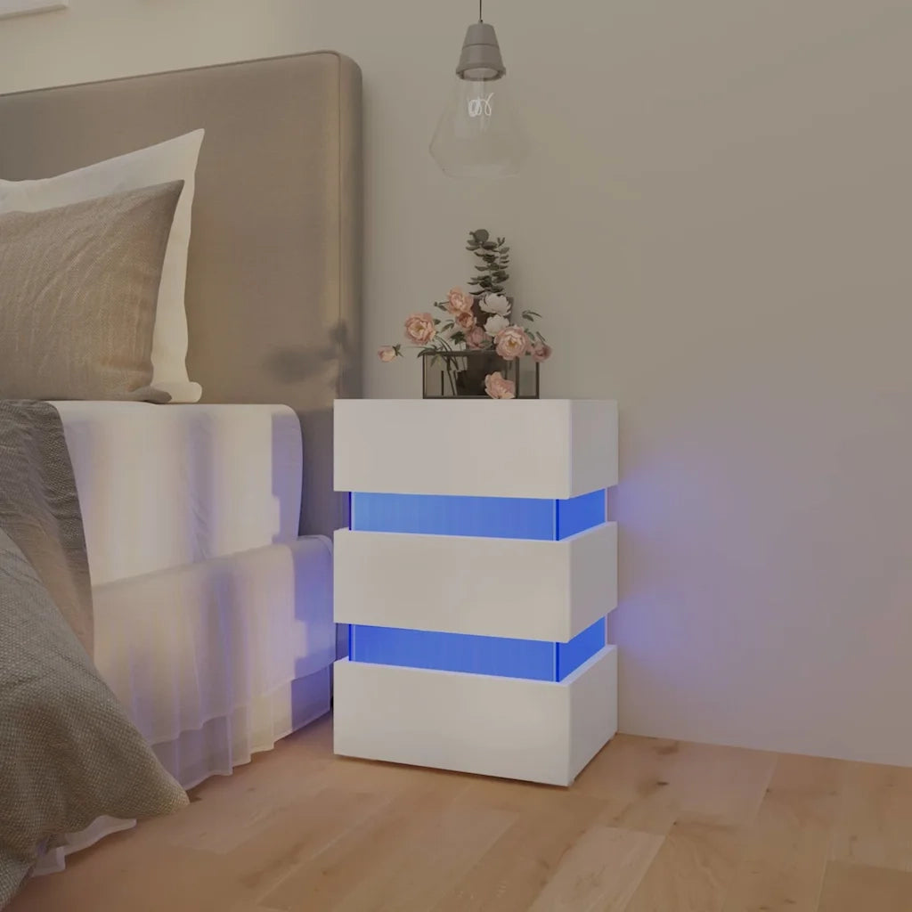 Comodino con Luci LED Bianco 45x35x67 cm in Legno Multistrato 326840