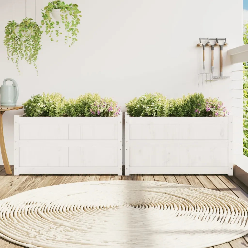 Fioriere da Giardino 2 pz Bianche in Legno Massello di Pino 837462