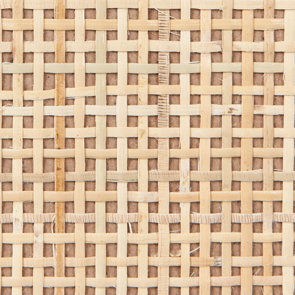 Credenza 2 ante in rattan legno chiaro con ripiano per bottiglie stile boho elegante