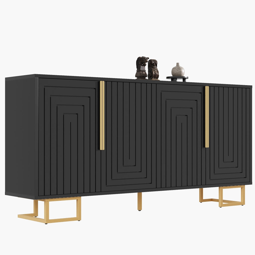 Credenza nera 152 x 40 x 75 cm; due ante e quattro vani; MDF; dettagli dorati