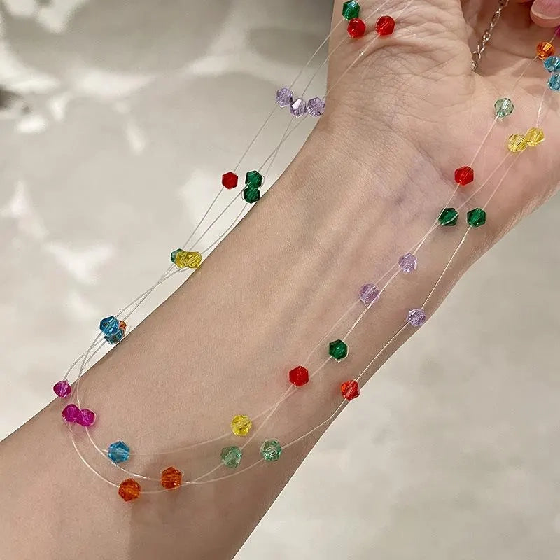 Collana fatta a mano con perline di cristallo colorate, dolce e graziosa, regalo di Natale o di compleanno.