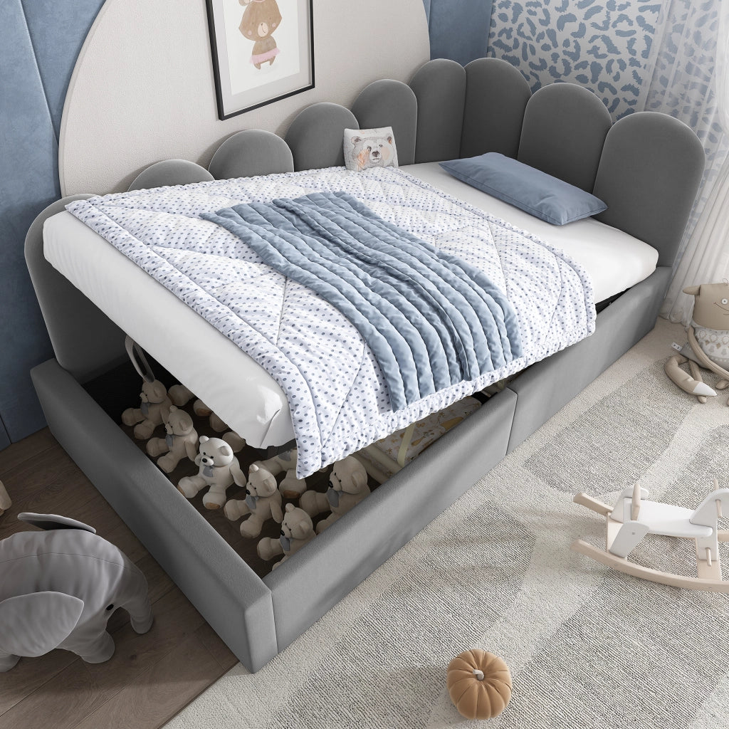 LETTO Daybed L-forma 90x190 cm in velluto grigio senza materasso