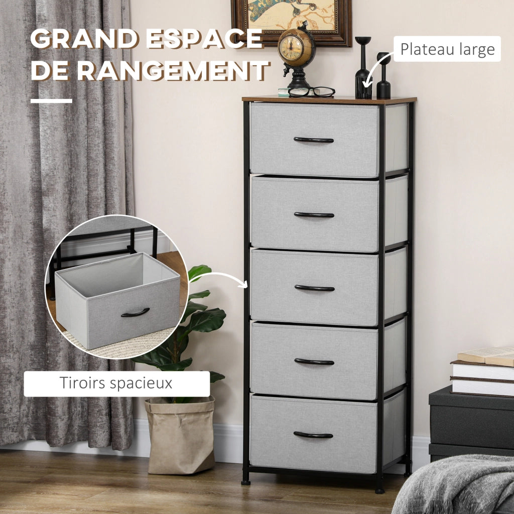 Cassettiera 5 cassetti in tessuto con struttura in acciaio nero ¨C Minimal ¨C Grigio 45x30x116