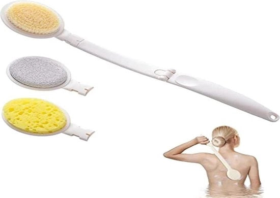 Rugborstel 3 in 1 con manubrio lungo per doccia - con aiuto di applicazione di crema per il corpo - crema per la schiena e spazzola per il corpo - peeling per la pelle secca