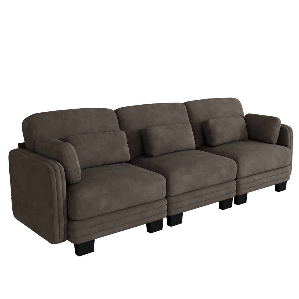 Divano modulare 3 posti 253x88x88 cm in ciniglia con cuscini; marrone