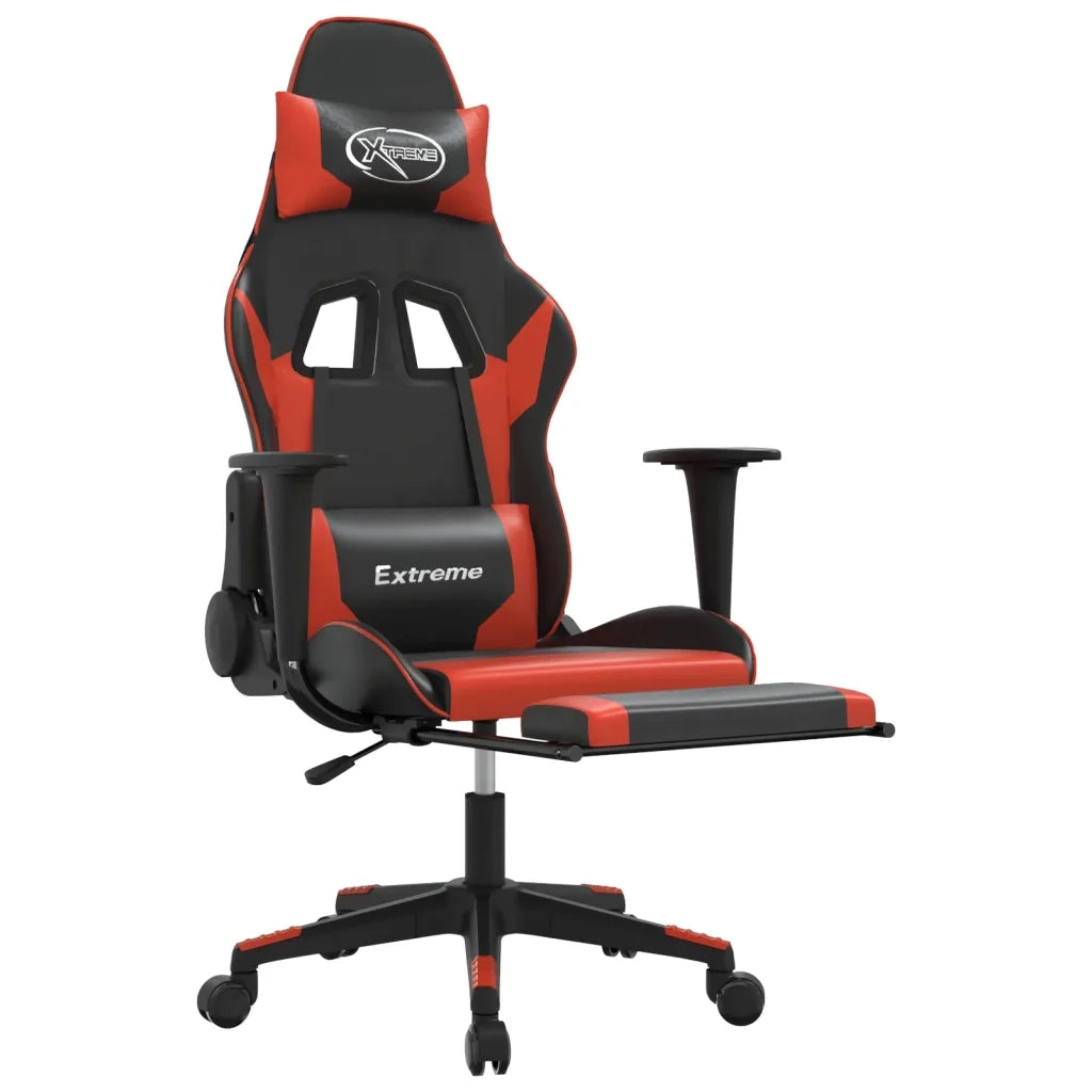 Sedia da Gaming | Sedia da e-sports con Poggiapiedi Nero e Rosso in Similpelle
