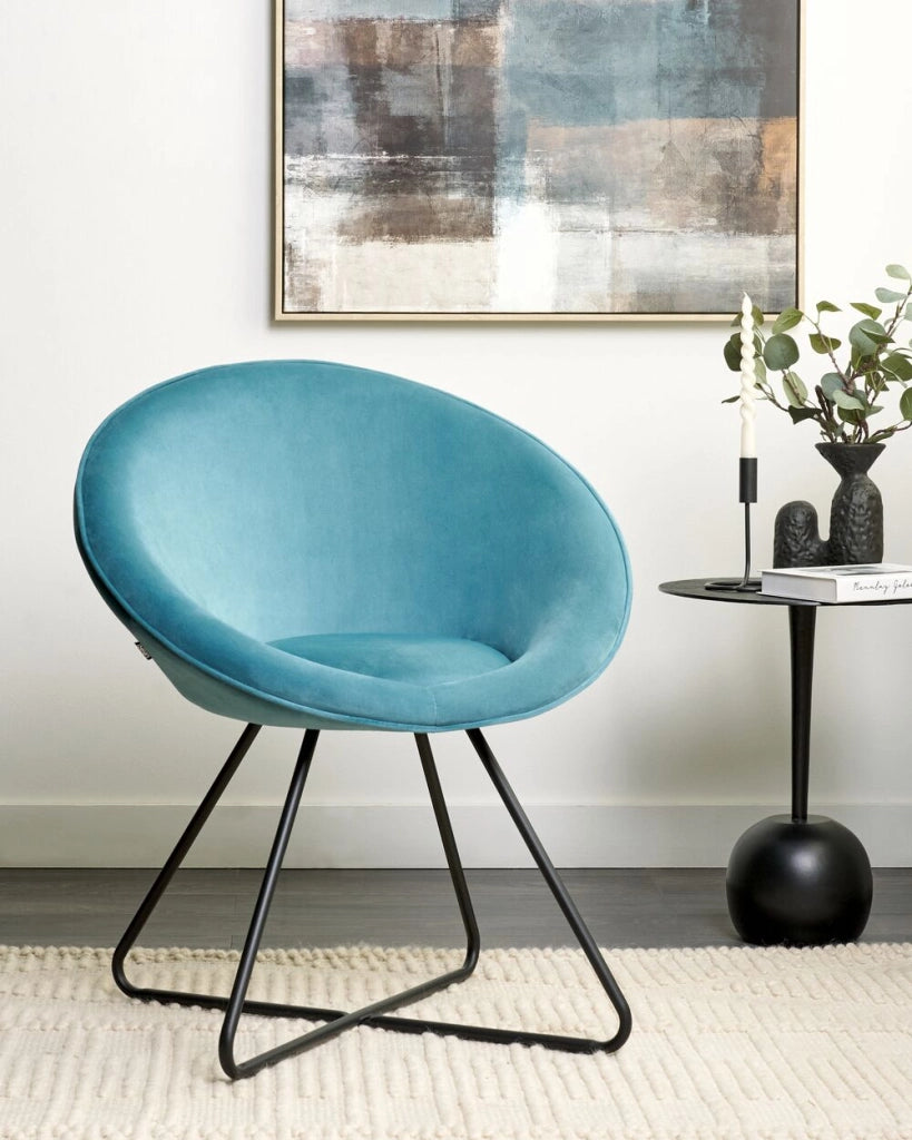 Sedia da salotto Blu Rivestimento in velluto Seduta rotonda Retro Minimalista