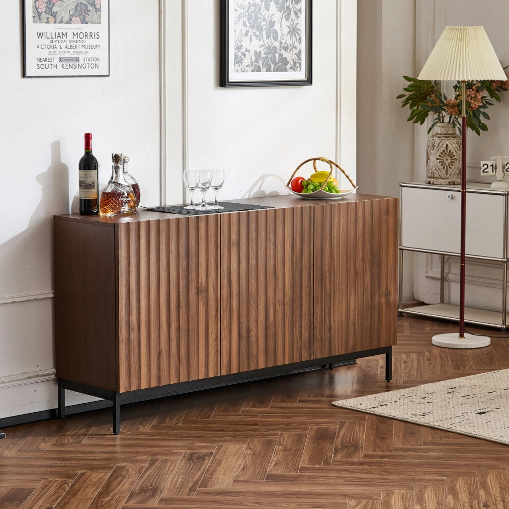 Credenza Mid-Century 3 Ante con Ripiani ¨C MINIMAL ¨C Rovere Scuro 150x40x80
