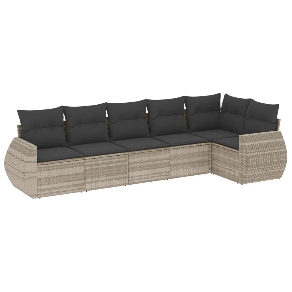 Set Divano da Giardino 6pz con Cuscini Grigio Chiaro Polyrattan