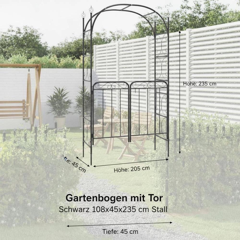 Garden Arch With Gate, Black, 108x45x235 Cm, Steel