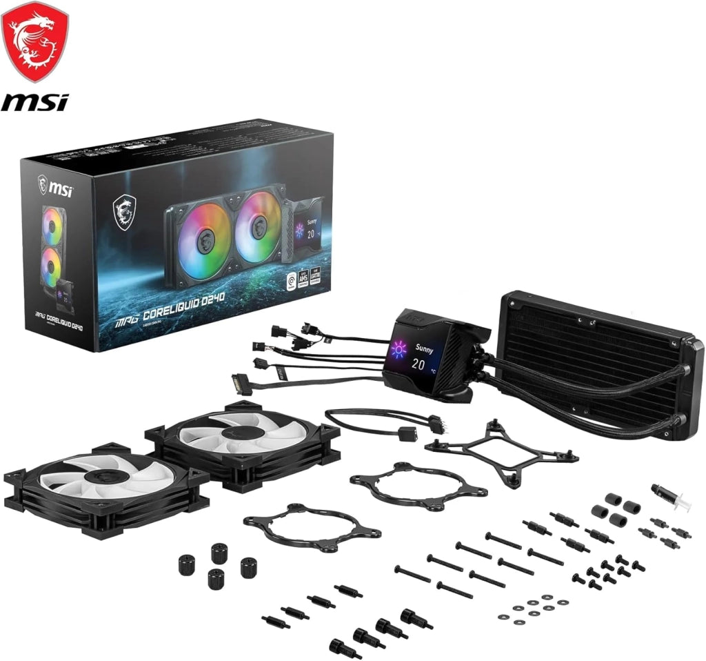 MPG CORELIQUID D240 CPU Liquid Cooler da 60 mm, 2 ventole ARGB da 120 mm, Tubazione anti-evaporazione, Raffreddamento GI - Compatibile con Socket AMD e Intel