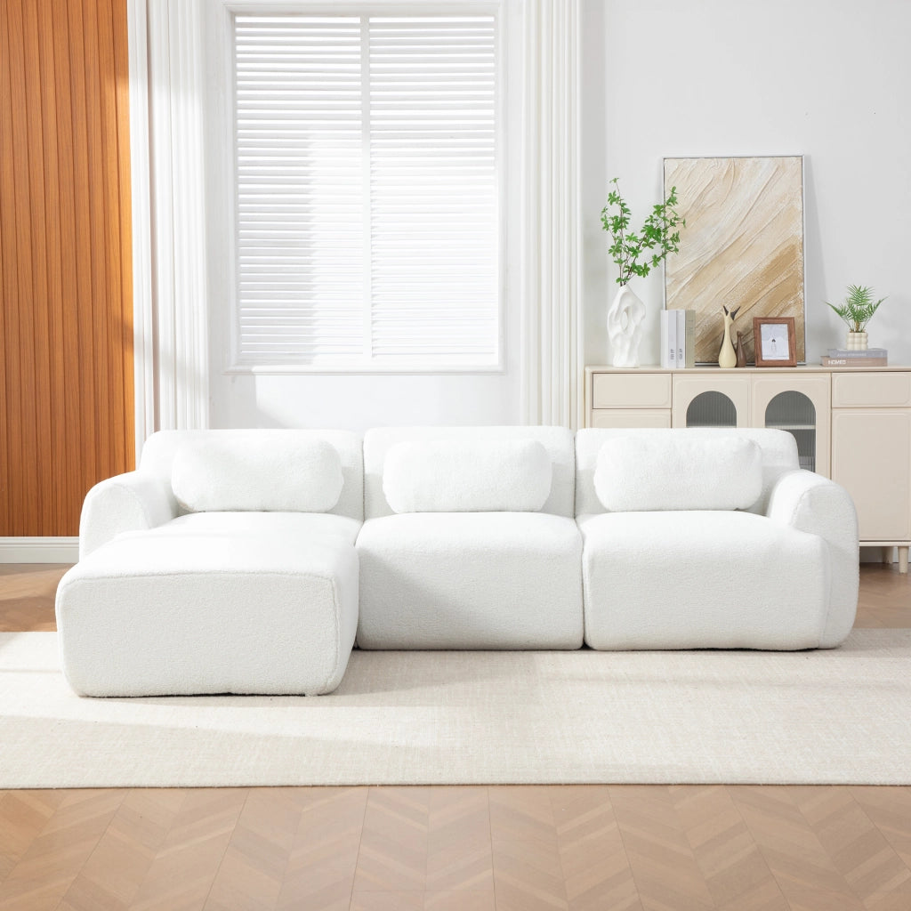 Divano 271x177x71 cm senza montaggio in chenille avorio