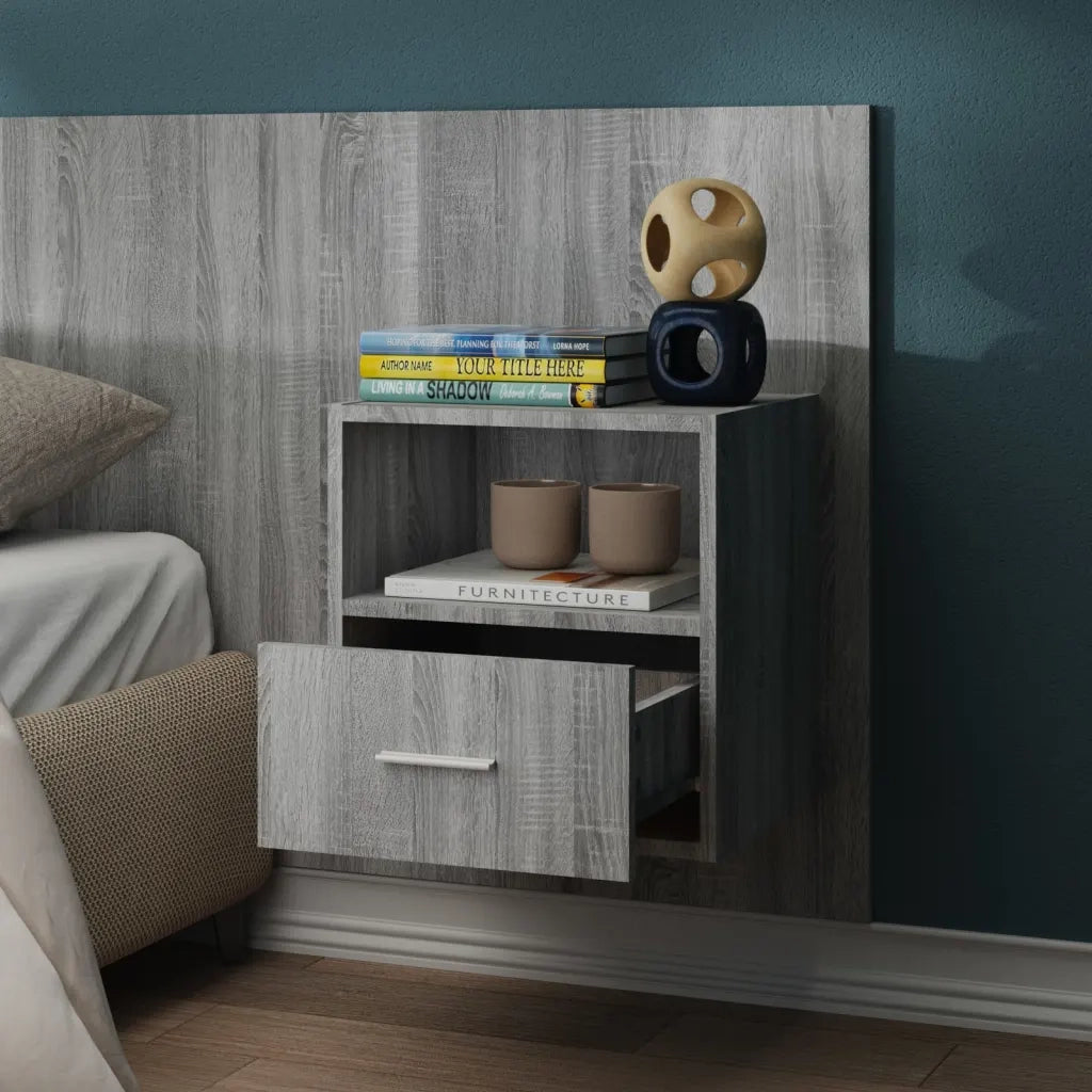 Comodino a Muro-Tavolino da notte sospeso Grigio Sonoma 630317