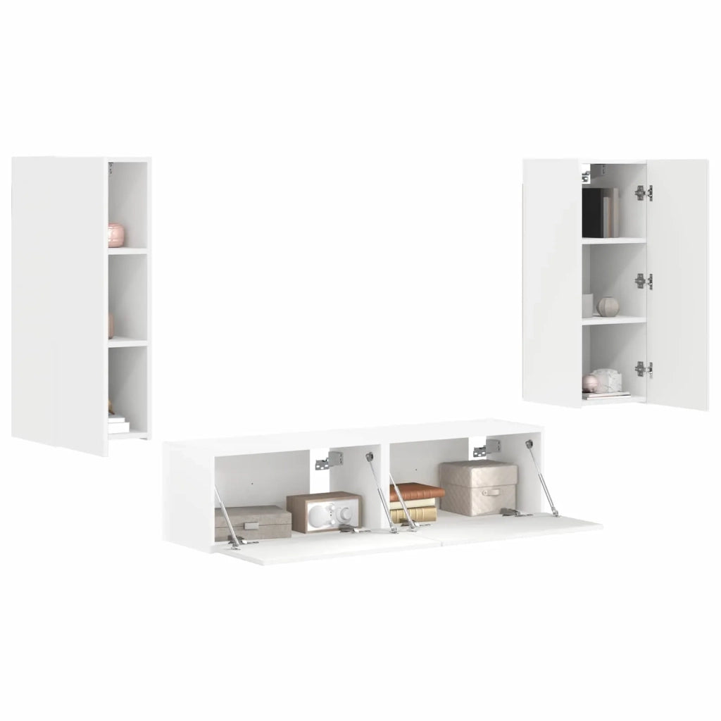 Set mobile TV Montaggio a parete 2 pz-Credenza per TV Bianco Legno multistrato 272975