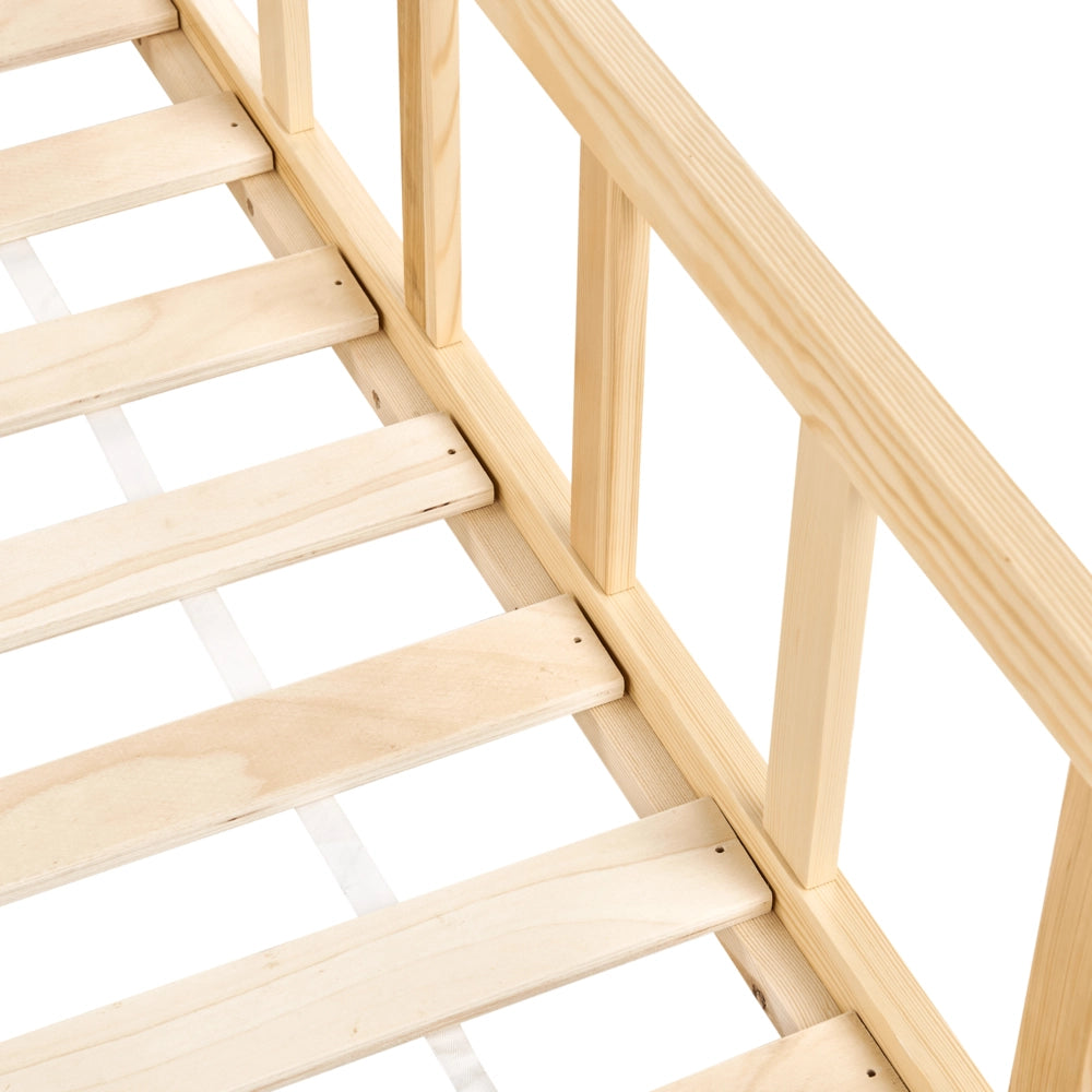 Letto singolo per bambini in legno marrone chiaro cameretta con telaio a doghe 90 x 200 cm