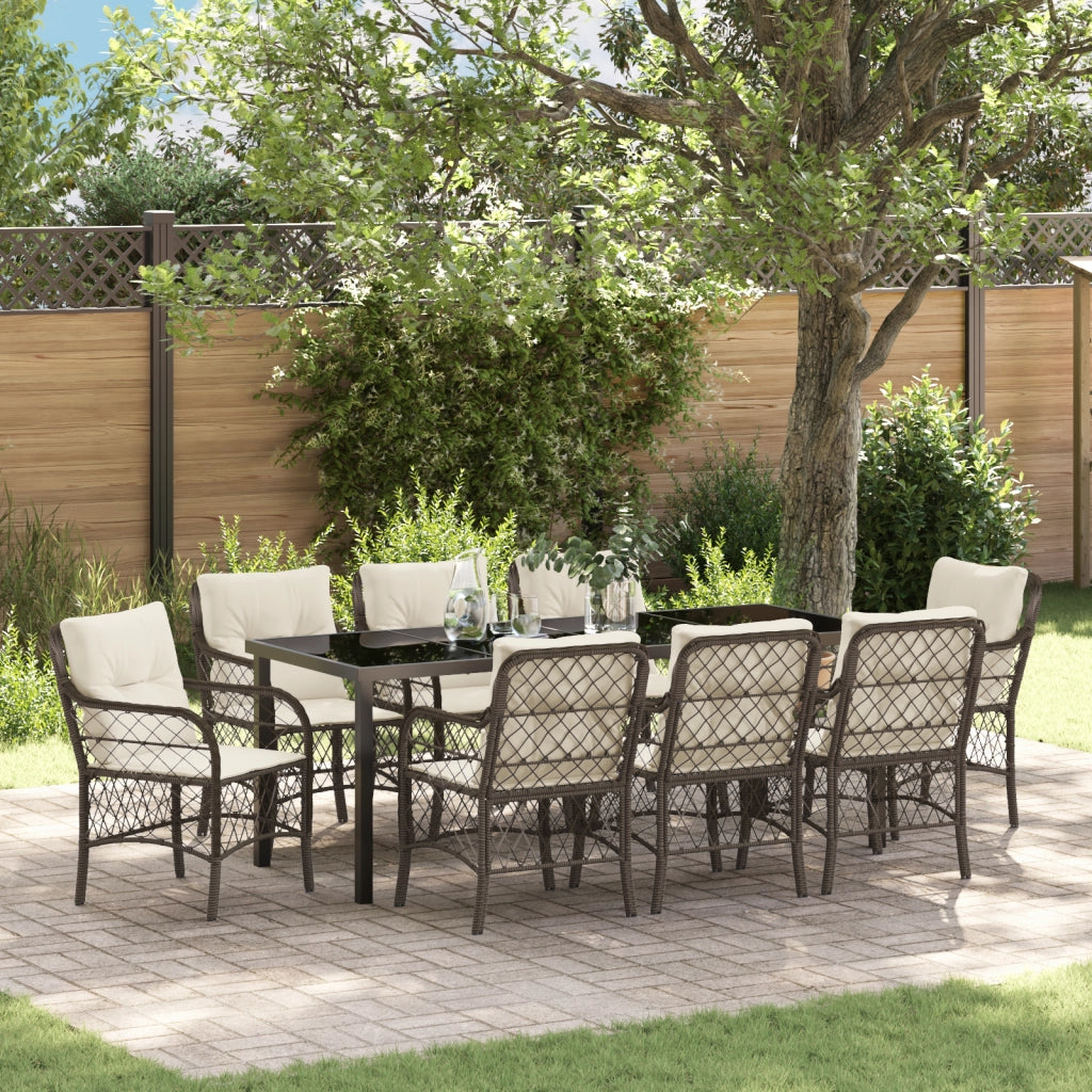 Set di Mobili da Giardino 9 Pezzi con Cuscini Marrone Polyrattan