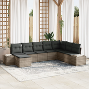 Set Divano Giardino 8 Pezzi con Cuscini Grigi in Polyrattan