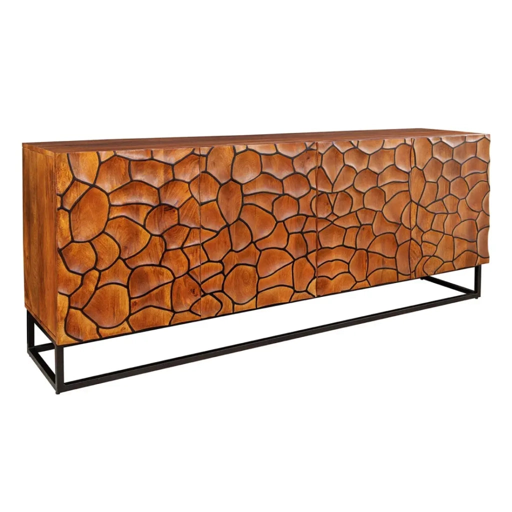 Buffet TERRAKAN 180 cm – Legno Massiccio di Mango Marrone – Facciata Scultorea 3D