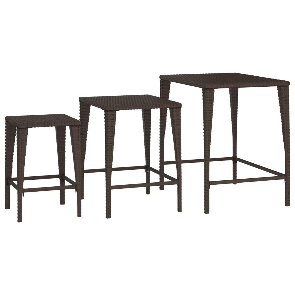Tavolini Impilabili da Giardino 3 pz | Tavolino da esterno Marroni in Polyrattan