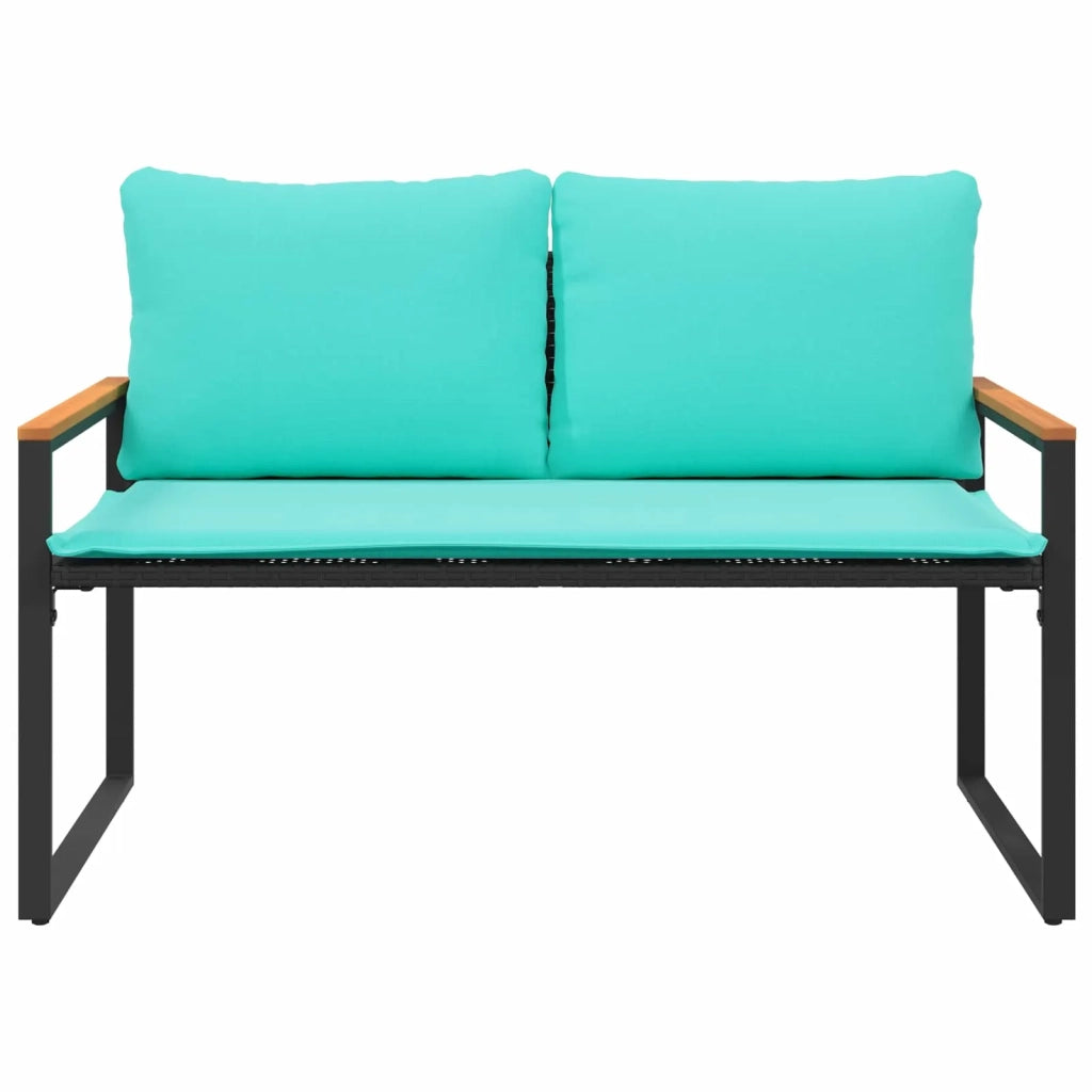 panchina con cuscino Nero e Turchese 115 x 65 x 72 cm Rattan