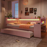 Letto 140x200 rosa - Xylo - USB, LED, scrivania incorporata