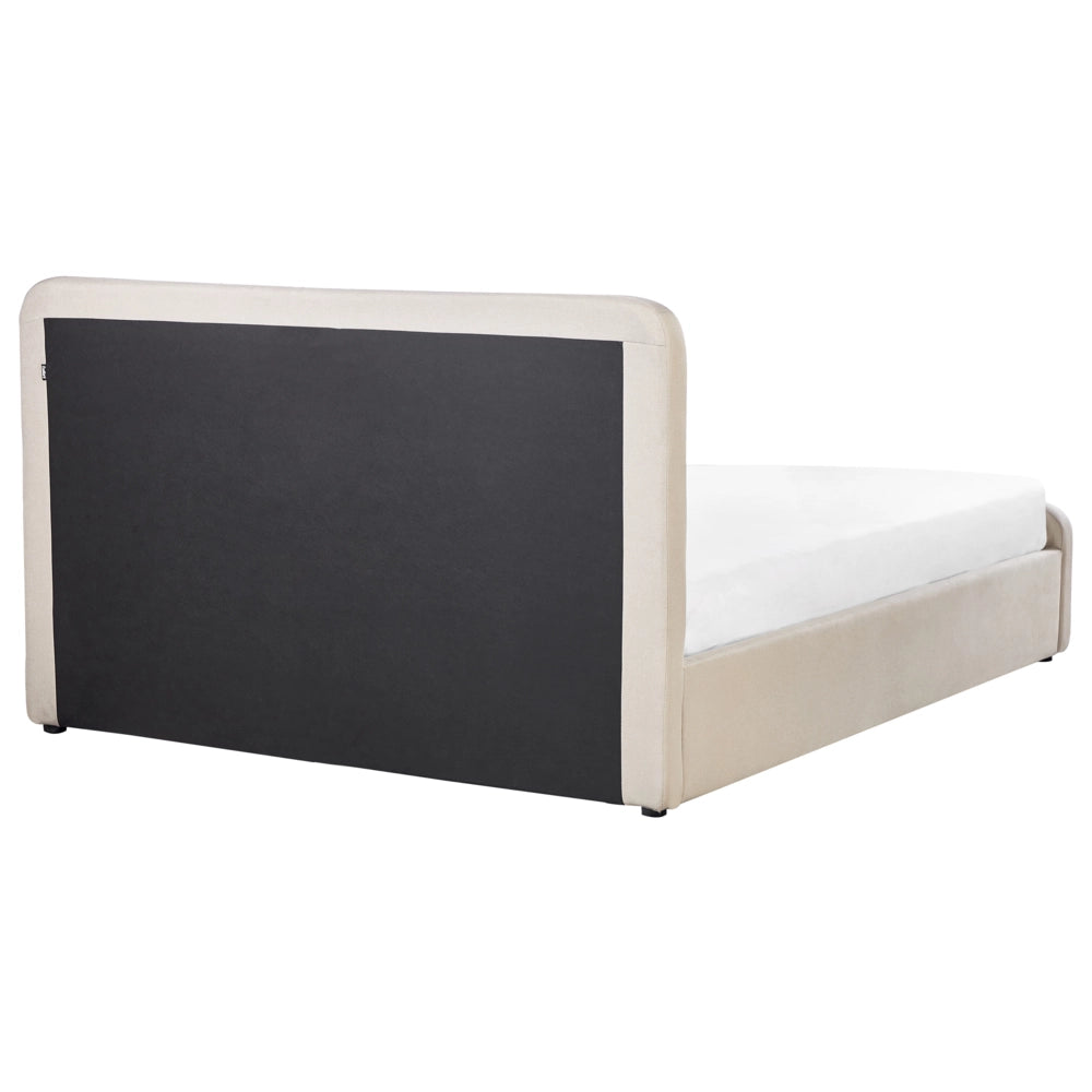 Letto a doghe Tessuto in poliestere beige Gambe in legno imbottite Pouf contenitore King Size Design moderno