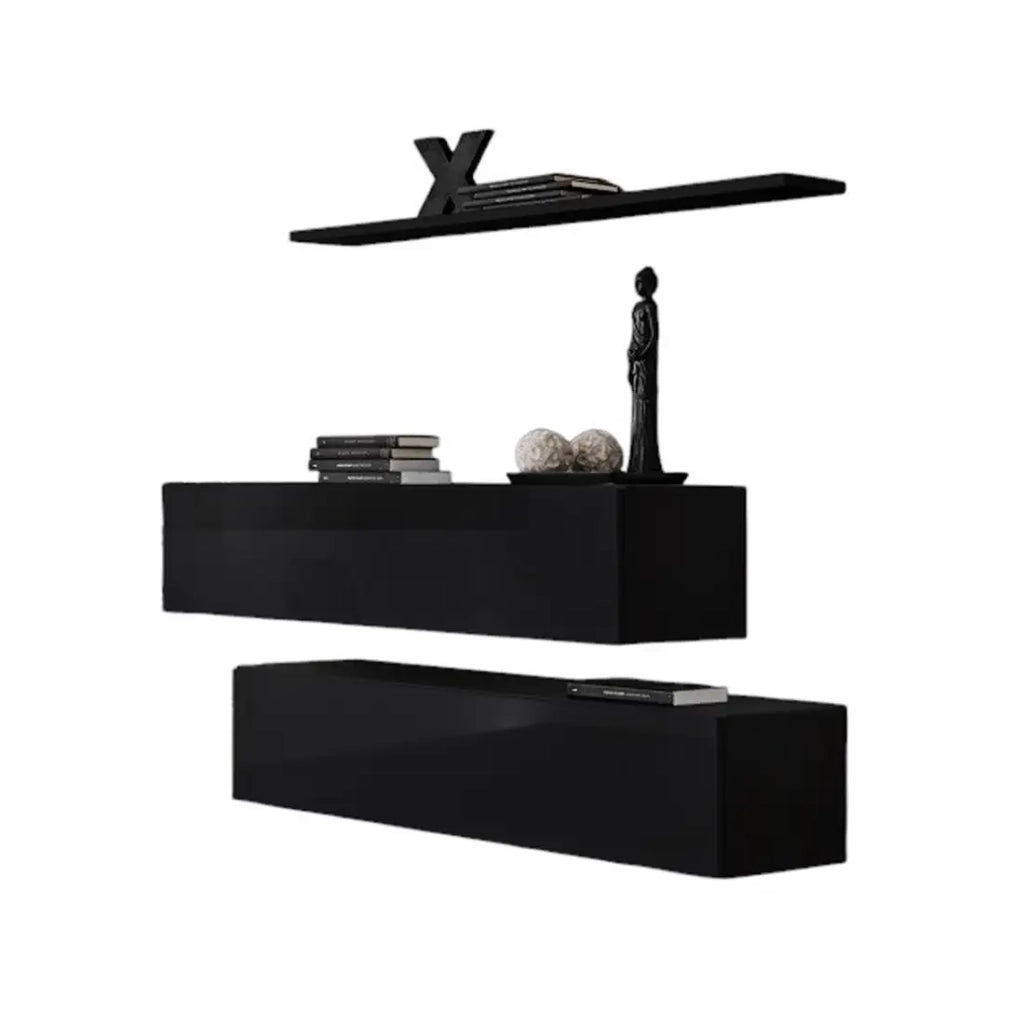 Set mobili soggiorno SWITCH SBII - Nero lucido - Mobile TV e mensola da parete design