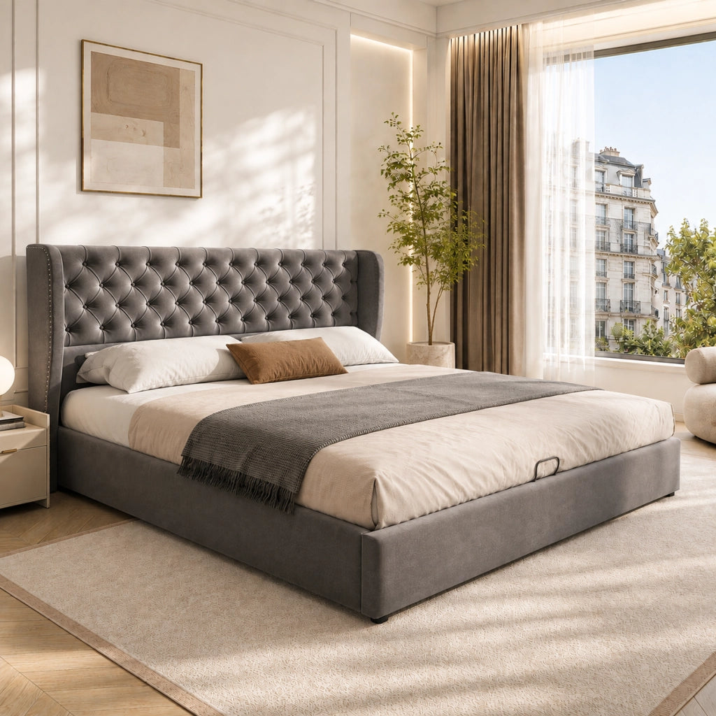 letto imbottito velluto grigio 166 x 207 cm
