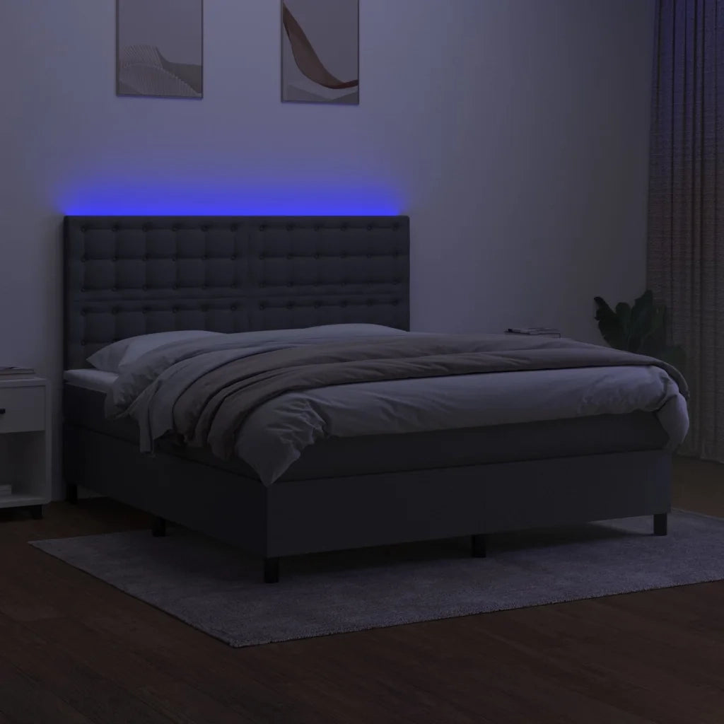 Letto a Molle Materasso e LED Grigio Scuro 160x200cm in Tessuto 3135206