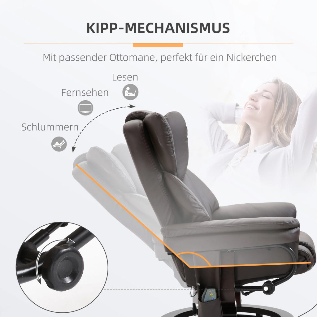 Poltrona Relax Massaggiante Reclinabile Girevole con Poggiapiedi ¨C Zephmum ¨C Marrone Similpelle