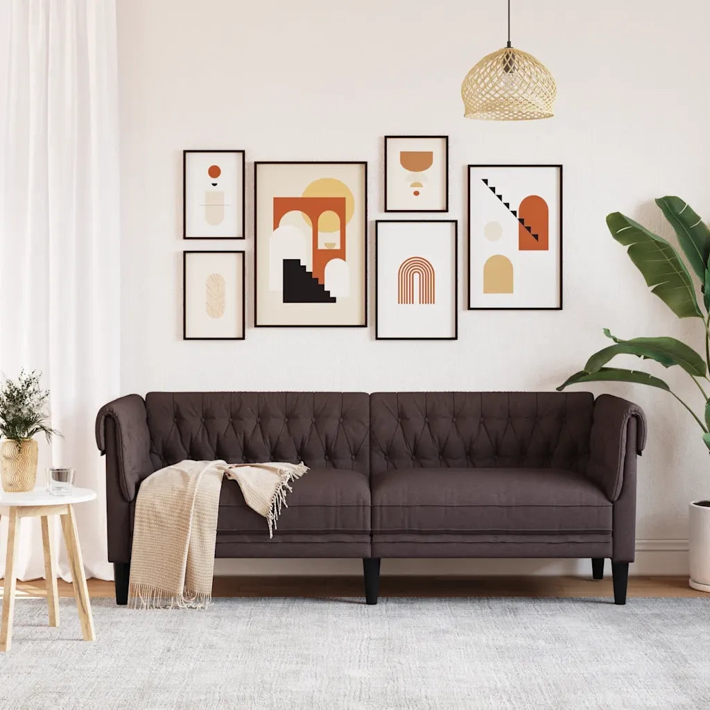 Divano | Divano da soggiorno | Sofa Chesterfield a 3 Posti Marrone Scuro in Tessuto