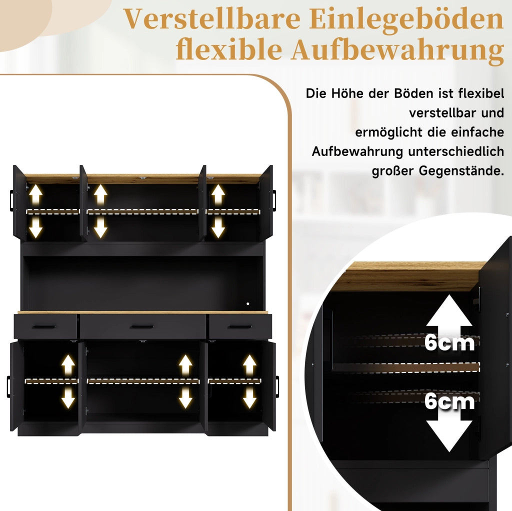 Credenza buffet 150x40x180 cm con LED; 2 prese; USB-A/C; portabicchieri; nero