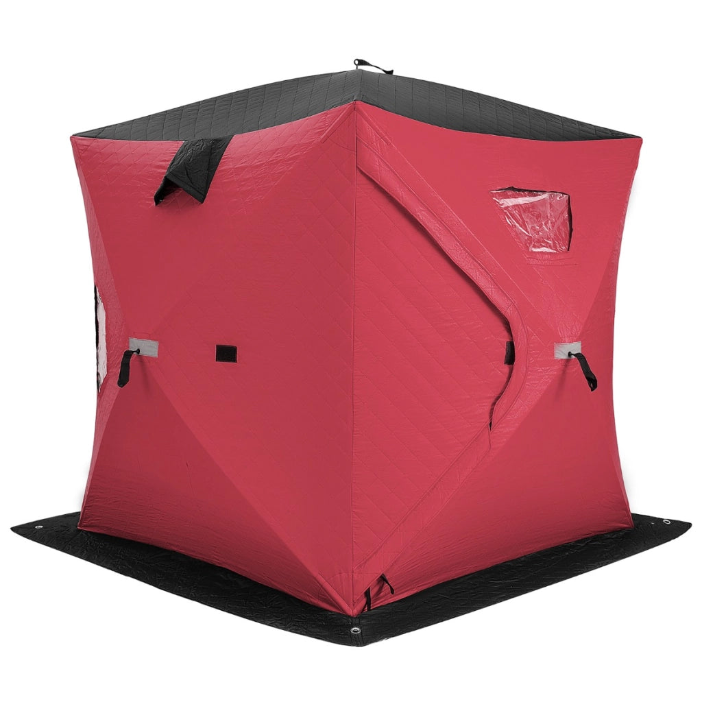 Tenda da pesca sul ghiaccio pieghevole capanno 2 persone pareti cotone, Tenda da pesca sul ghiaccio con porta e cerniera Rosso-Tende