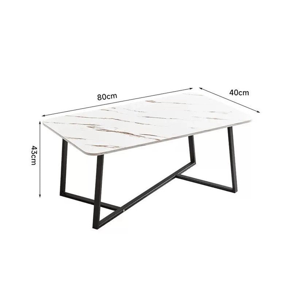 Trade Shop - Tavolino Rettangolare Basso Con Piano Effetto Marmo Gambe Incrociate Per Soggiorno Salotto -